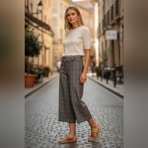 Loft Classic Brown Plaid Cropped Wide-Leg Pants Size 14